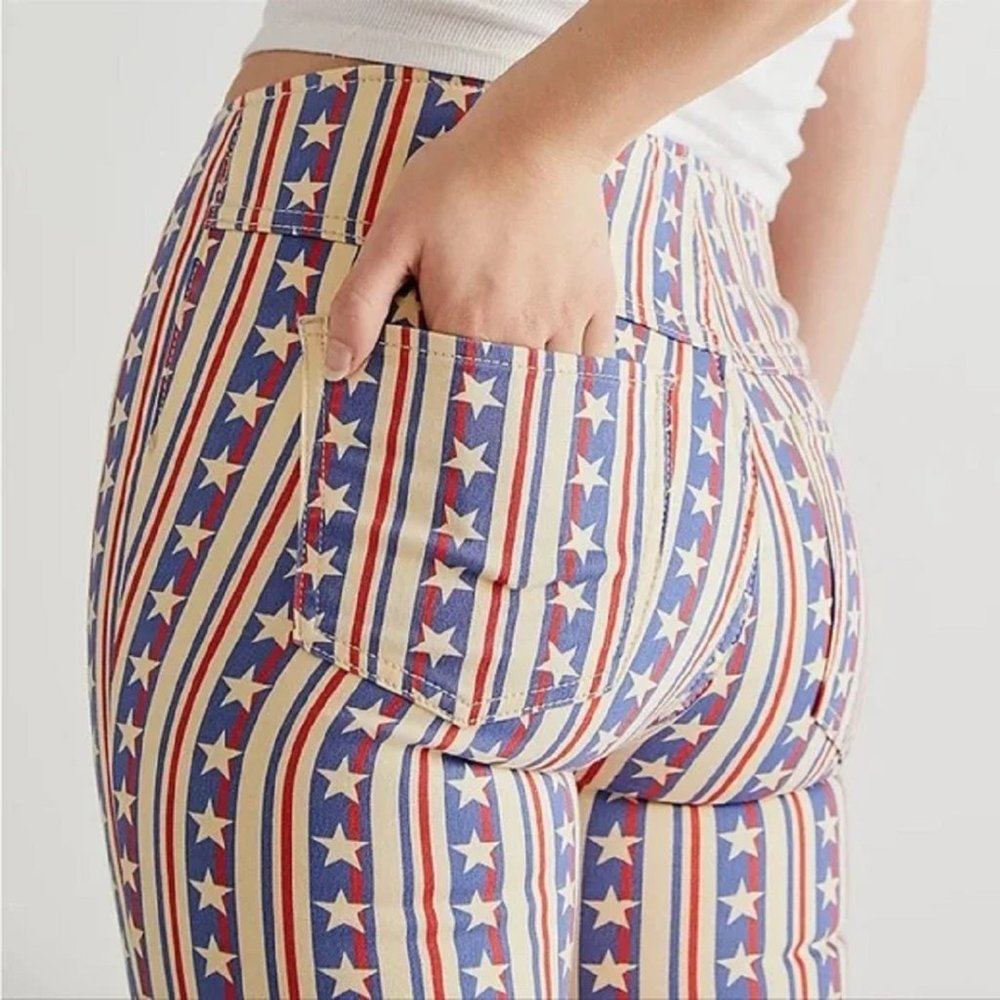 LAST PAIR !  Free People Stars Pants Penny Stripe Jeans American Flag USA - Picture 5 of 14